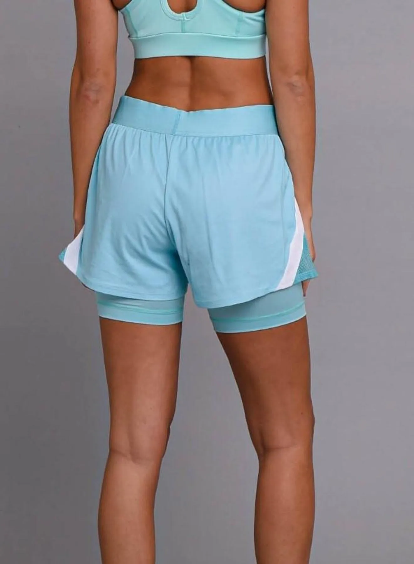 2-in-1 Booty Gym Shorts, Turquoise - Women's