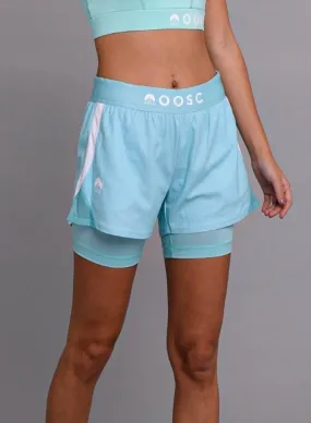 2-in-1 Booty Gym Shorts, Turquoise - Women's