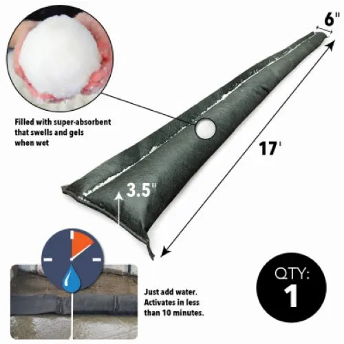 Absorbent QD617-1 Quick Dam 6" x 17' FT  Expanding Flood Water Barrier - Quantity of 1