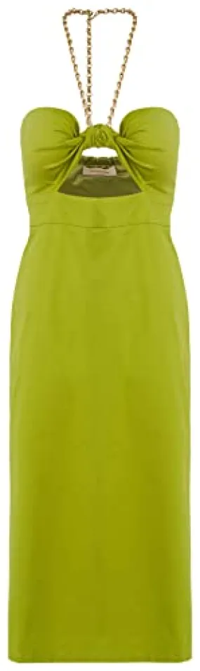 Adriana Degreas, Solid Cut-Out Midi Dress, M, Green