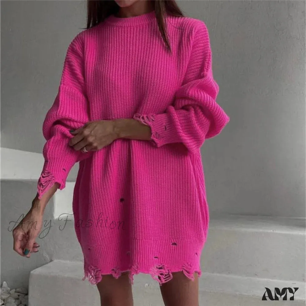 Amy Fashion - Female Casual Loose Sexy Club Sweater Dresses