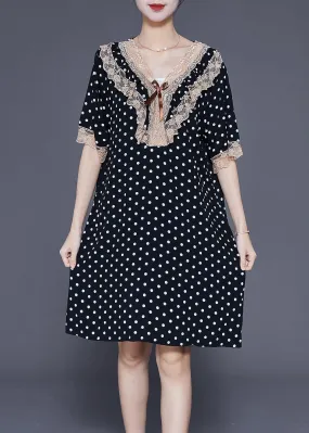 Black Dot Print Cotton Vacation Dresses Oversized Summer LY3619