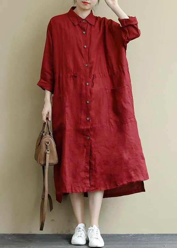 Black  Linen Shirt Dress Casual Oversize Spring Maxi Dresses