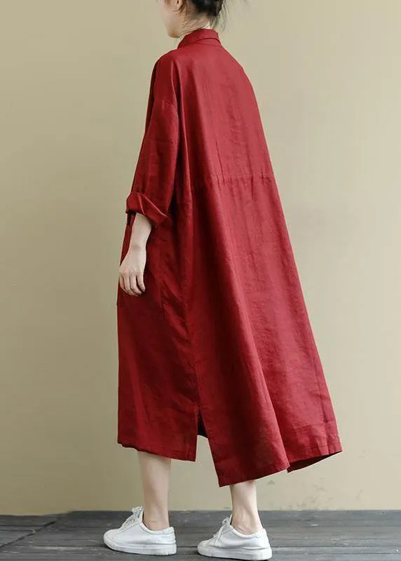 Black  Linen Shirt Dress Casual Oversize Spring Maxi Dresses