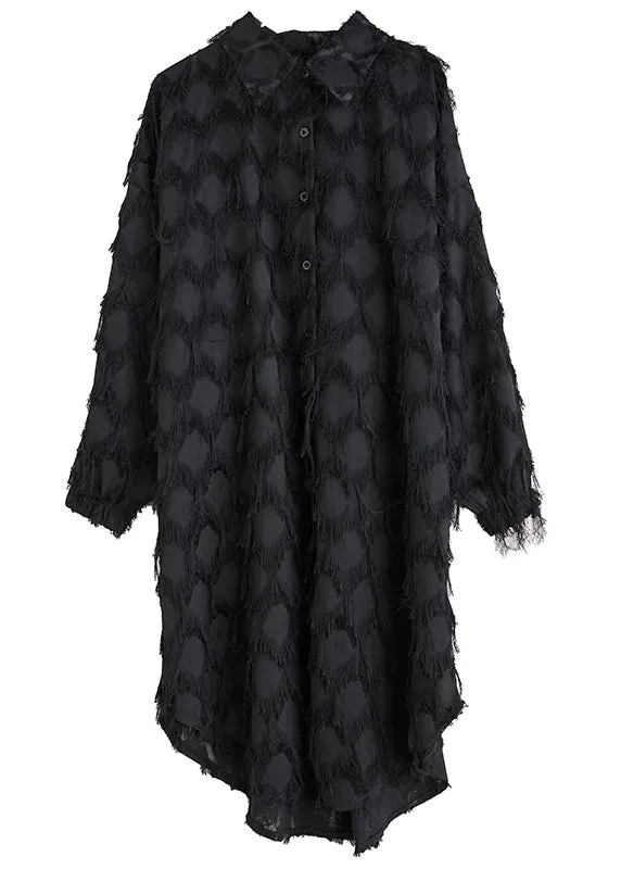 Black Peter Pan Collar Button Long Shirts Dresses Long Sleeve AC2054