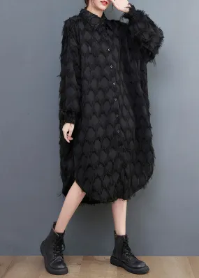 Black Peter Pan Collar Button Long Shirts Dresses Long Sleeve AC2054