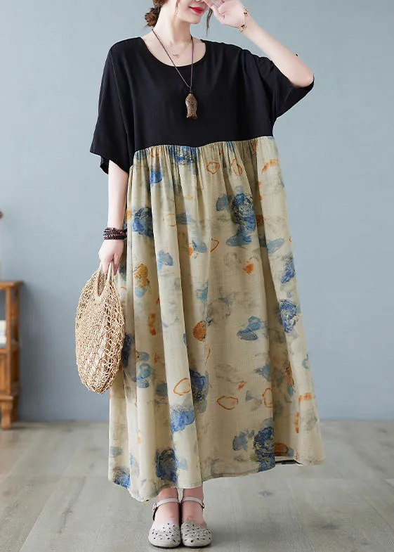 Chic Black Print Patchwork Long Dresses Short Sleeve LY6100