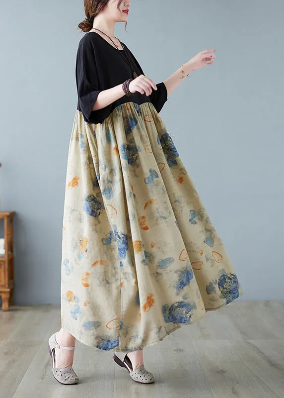 Chic Black Print Patchwork Long Dresses Short Sleeve LY6100