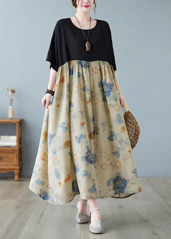 Chic Black Print Patchwork Long Dresses Short Sleeve LY6100