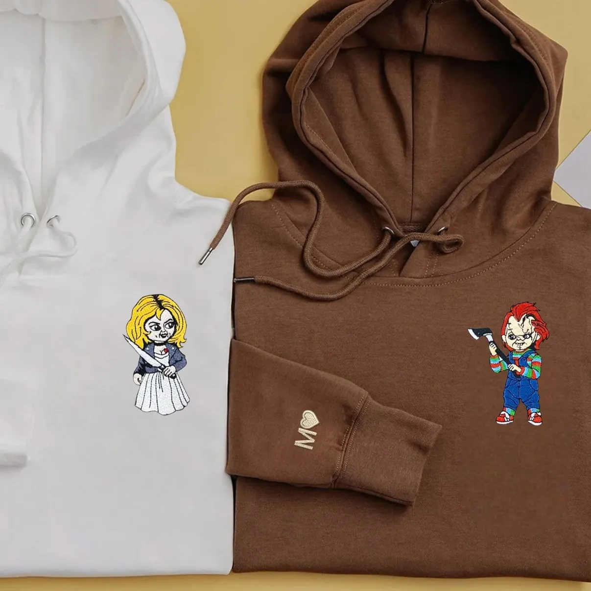 Chucky Halloween Couple Hoodies - Custom Embroidered Matching Hoodies For Couples