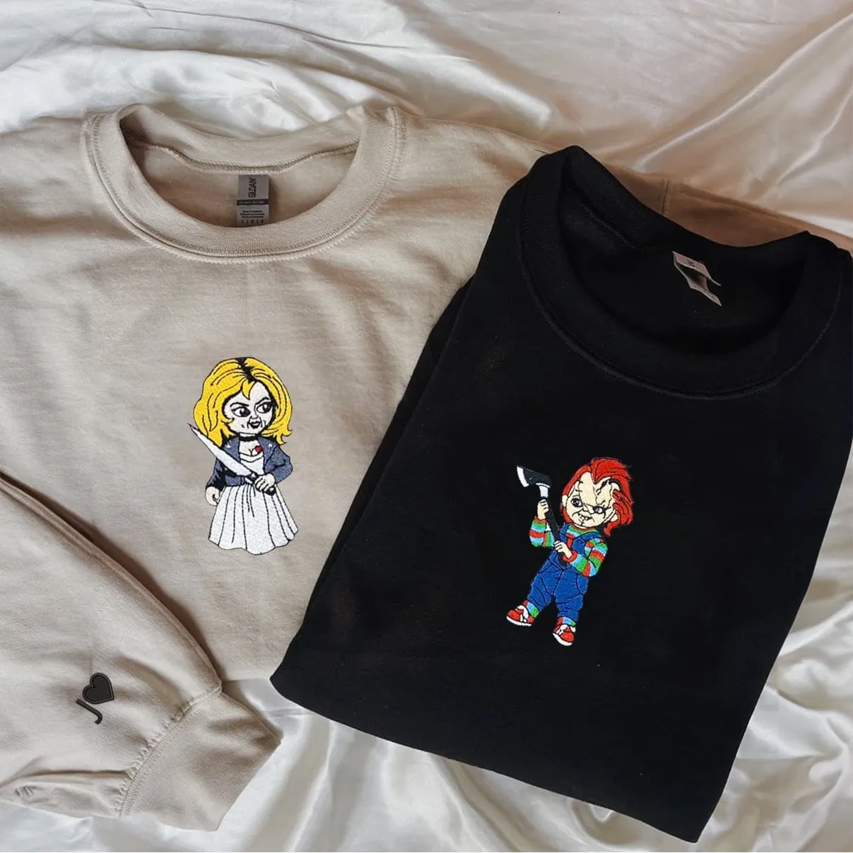 Chucky Halloween Couple Hoodies - Custom Embroidered Matching Hoodies For Couples