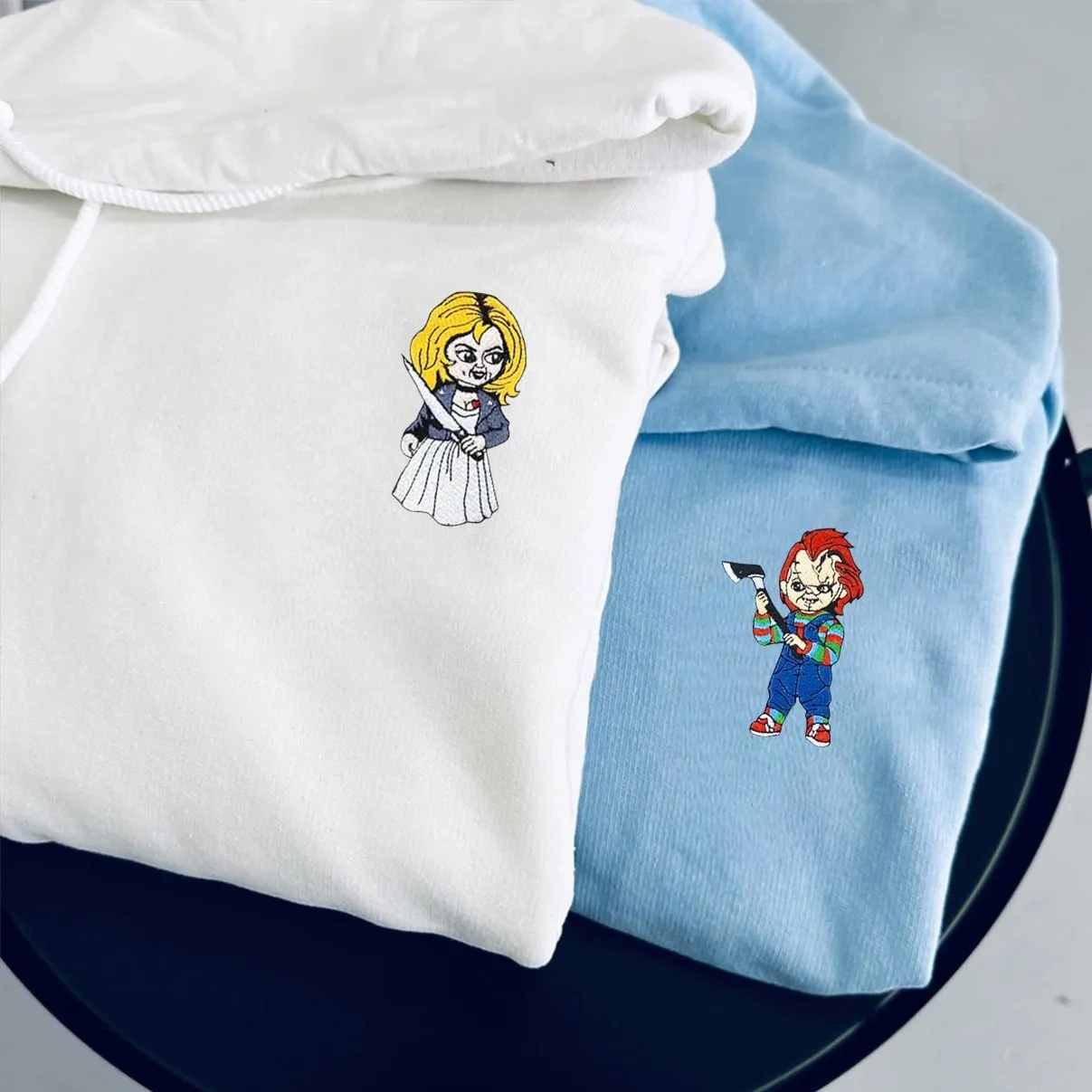 Chucky Halloween Couple Hoodies - Custom Embroidered Matching Hoodies For Couples