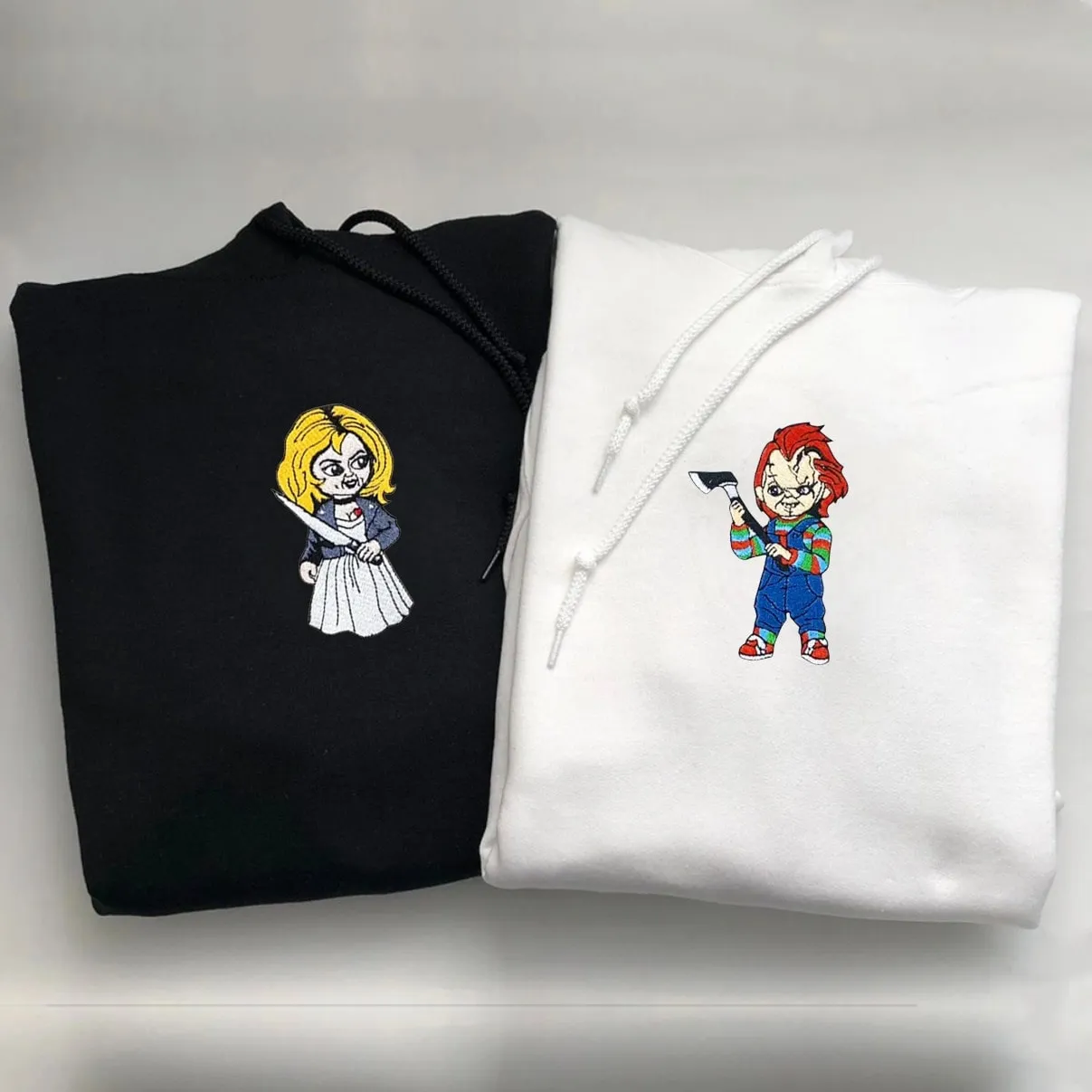 Chucky Halloween Couple Hoodies - Custom Embroidered Matching Hoodies For Couples