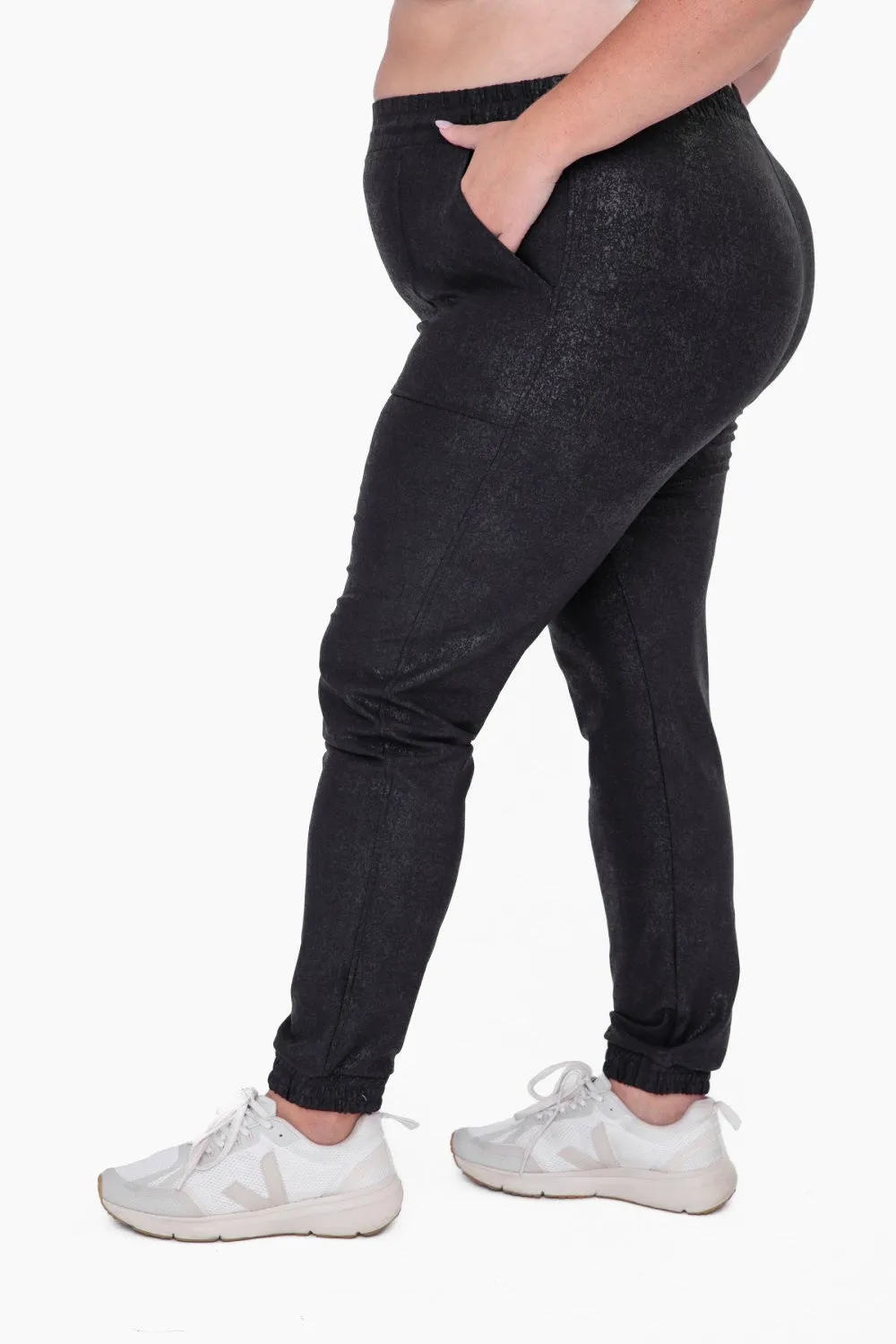 Curvy Foil Printed High-Waist Joggers