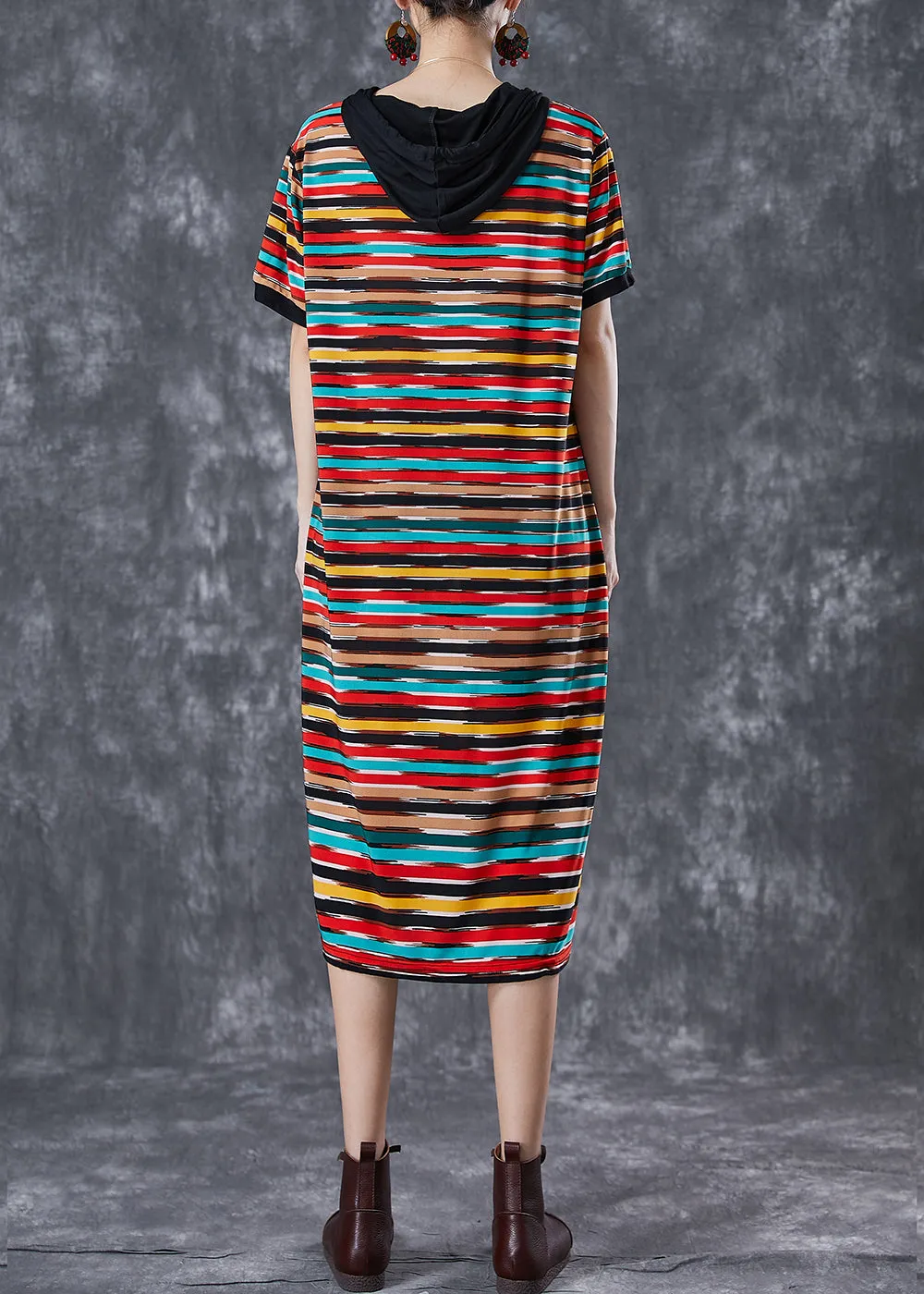 DIY Rainbow Hooded Striped Chiffon Robe Dresses Summer LY7050