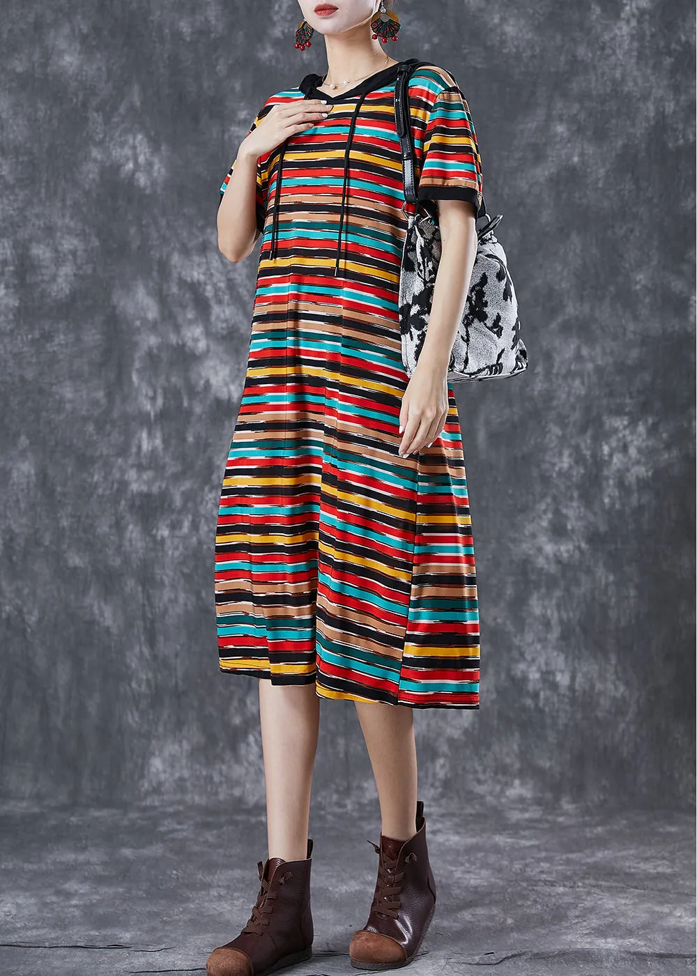 DIY Rainbow Hooded Striped Chiffon Robe Dresses Summer LY7050