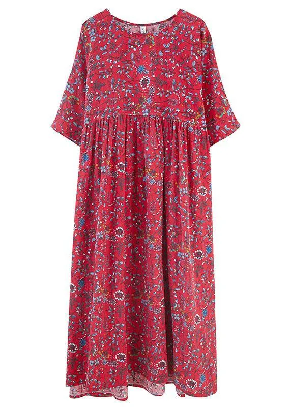 Diy Red Pockets Print Cotton Maxi Dresses Cinched