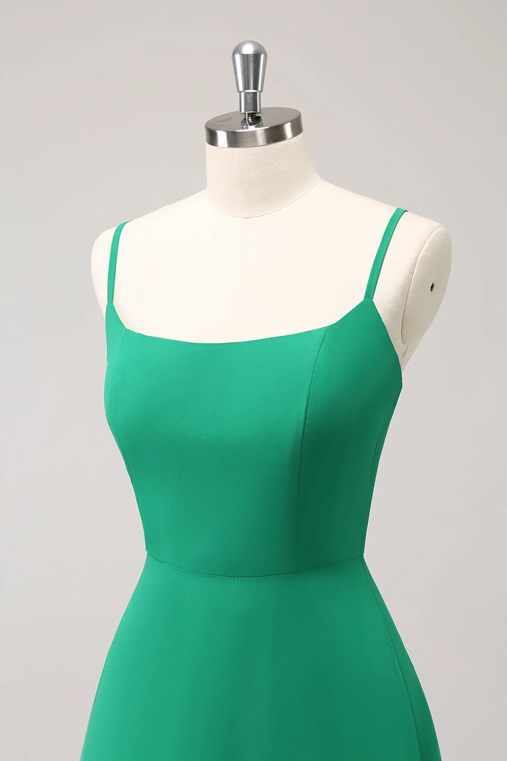 Elegant Green A Line Spaghetti Straps Tea Length Dress