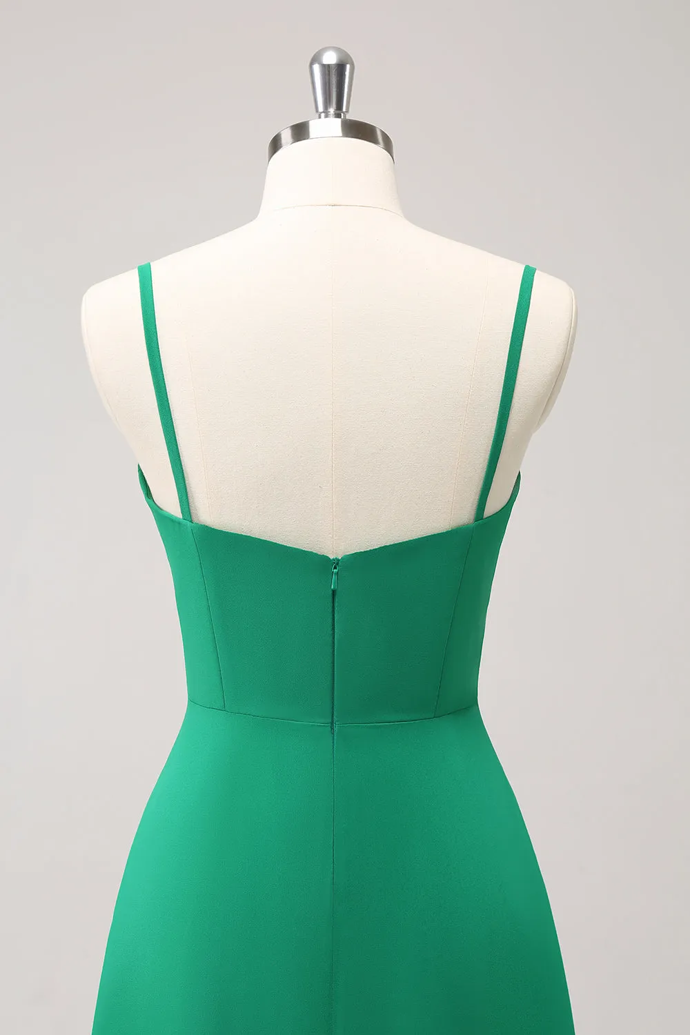 Elegant Green A Line Spaghetti Straps Tea Length Dress