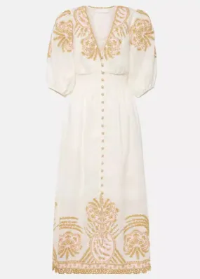 Elegant White Embroidered Button Cotton Long Dresses Summer AU1028