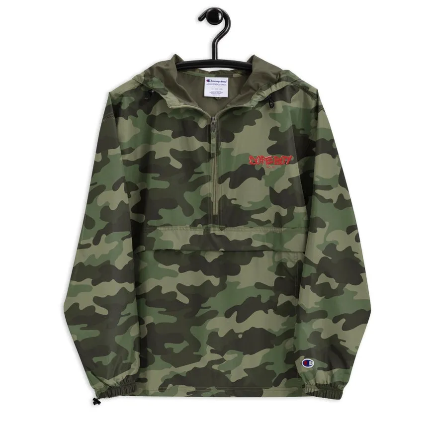 Embroidered Champion Packable Jacket Olive Green Camo