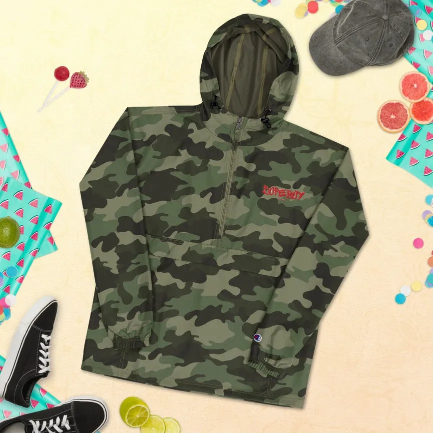 Embroidered Champion Packable Jacket Olive Green Camo