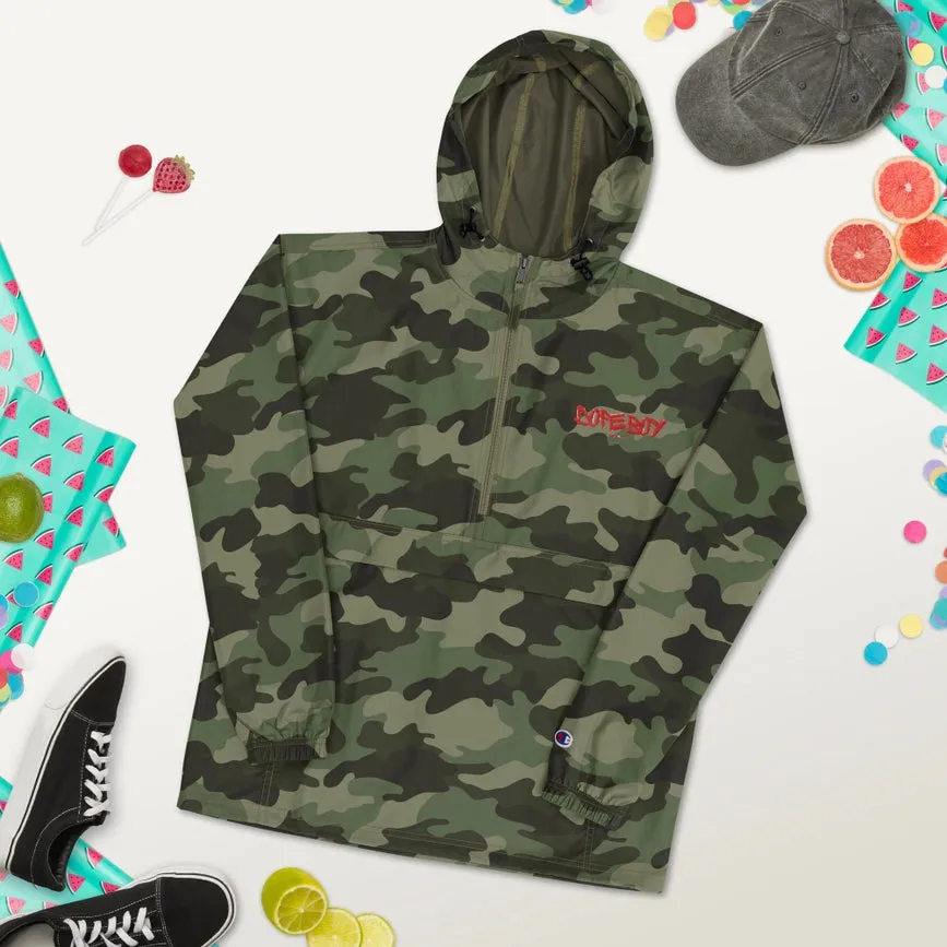 Embroidered Champion Packable Jacket Olive Green Camo