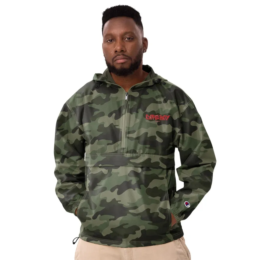 Embroidered Champion Packable Jacket Olive Green Camo