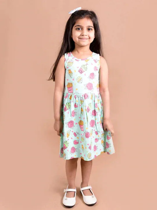 Girls Green Pink Floral Dress - Ps Peaches