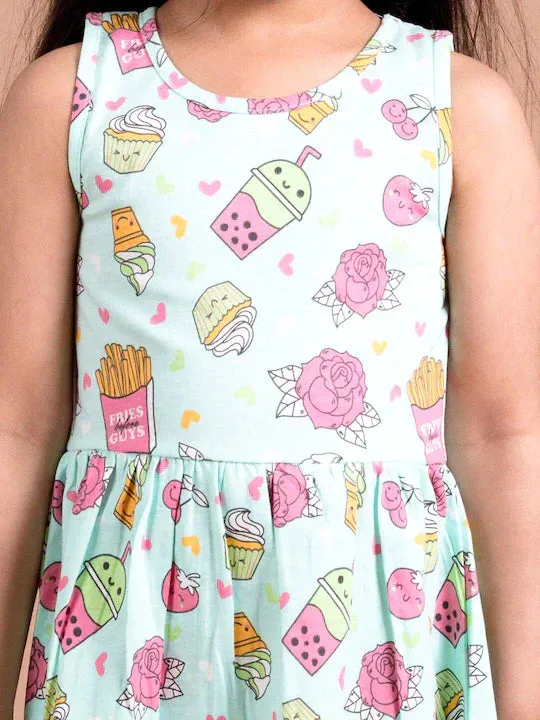 Girls Green Pink Floral Dress - Ps Peaches