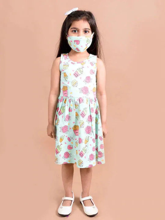 Girls Green Pink Floral Dress - Ps Peaches