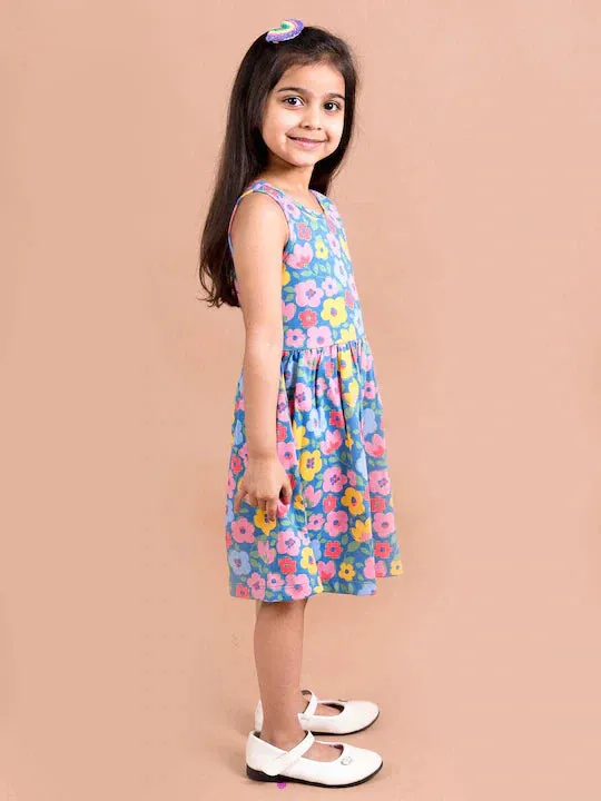 Girls Multicoloured Floral Dress - Ps Peaches