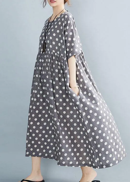 Italian Grey Dot Patchwork Summer Party Dresses