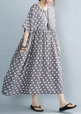 Italian Grey Dot Patchwork Summer Party Dresses