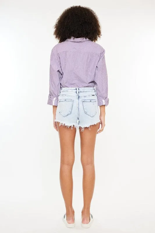 Light High Rise Fray Hem Shorts