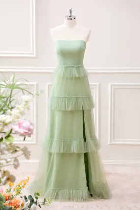 Matcha A-Line Strapless Maxi Dress with Ruffles