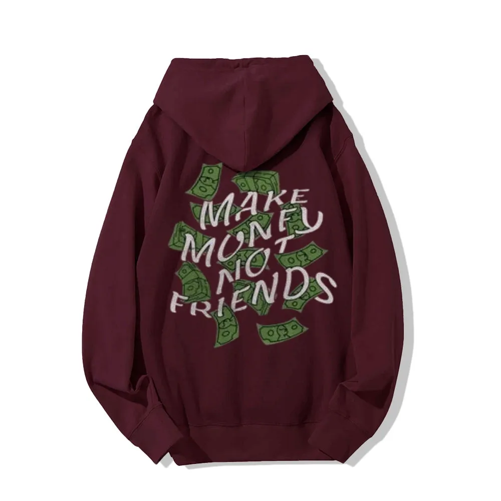 Mens MAKE MANEY NO FRIENDS Letter Graphic Pullover Hoodies