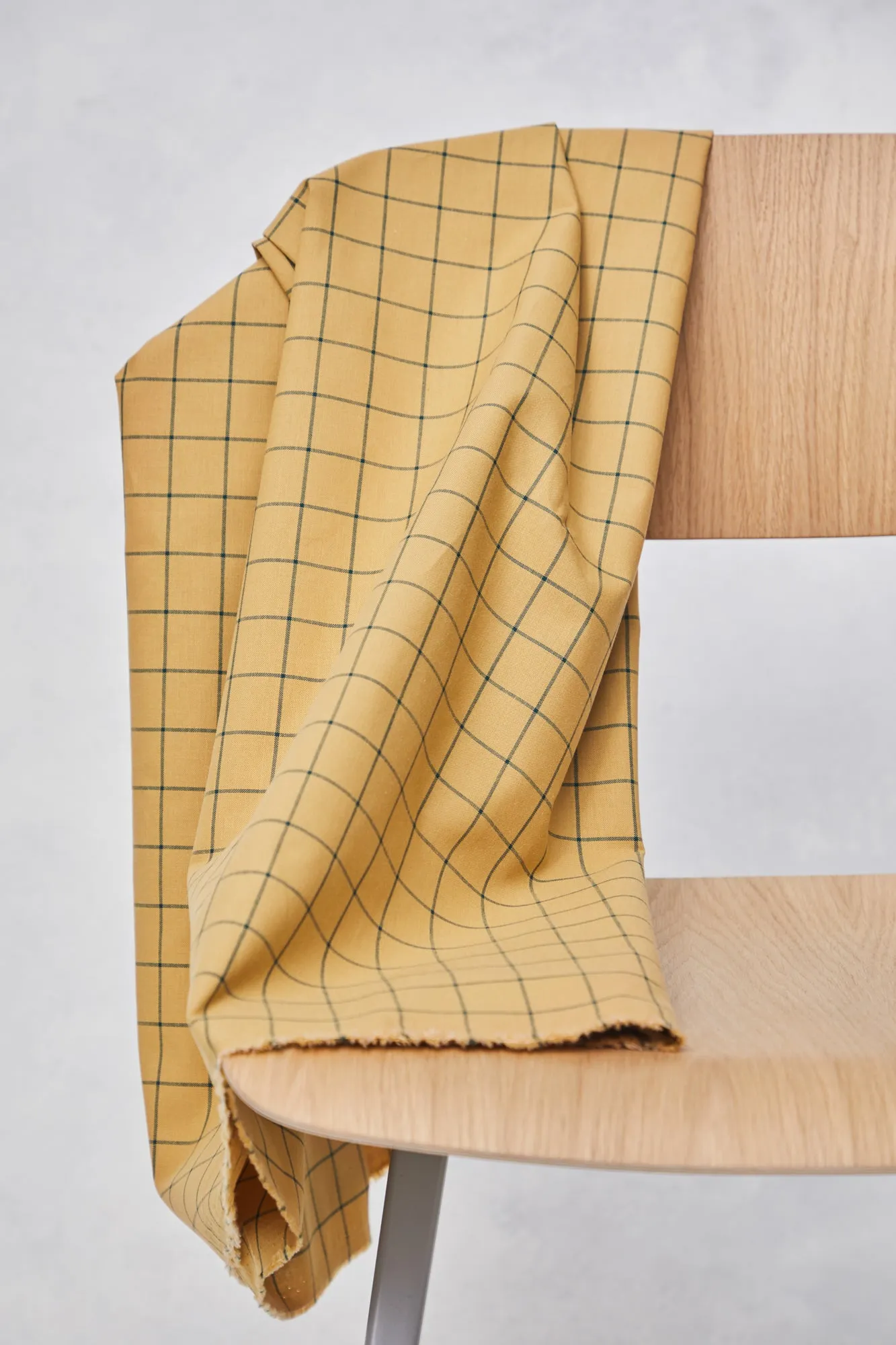 Organic Cotton Oxford Grid - Dry Mustard / Bottle Green