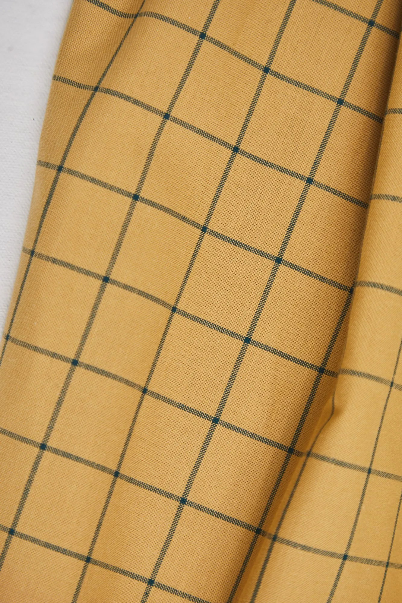 Organic Cotton Oxford Grid - Dry Mustard / Bottle Green