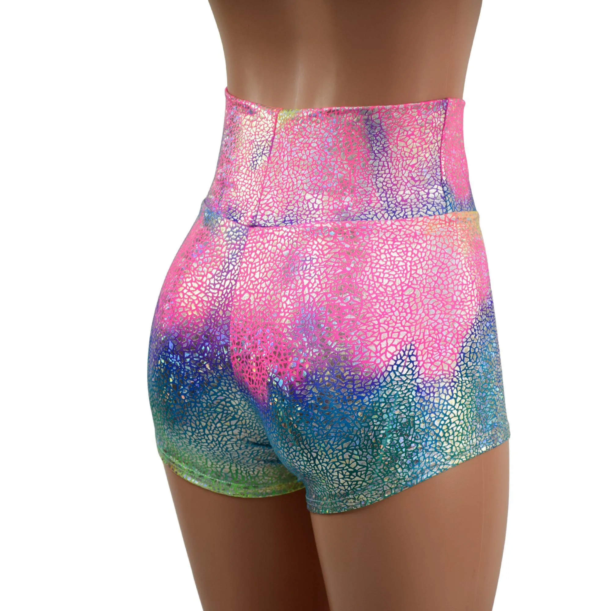 Rainbow Shattered Glass High Waist Shorts READY to SHIP