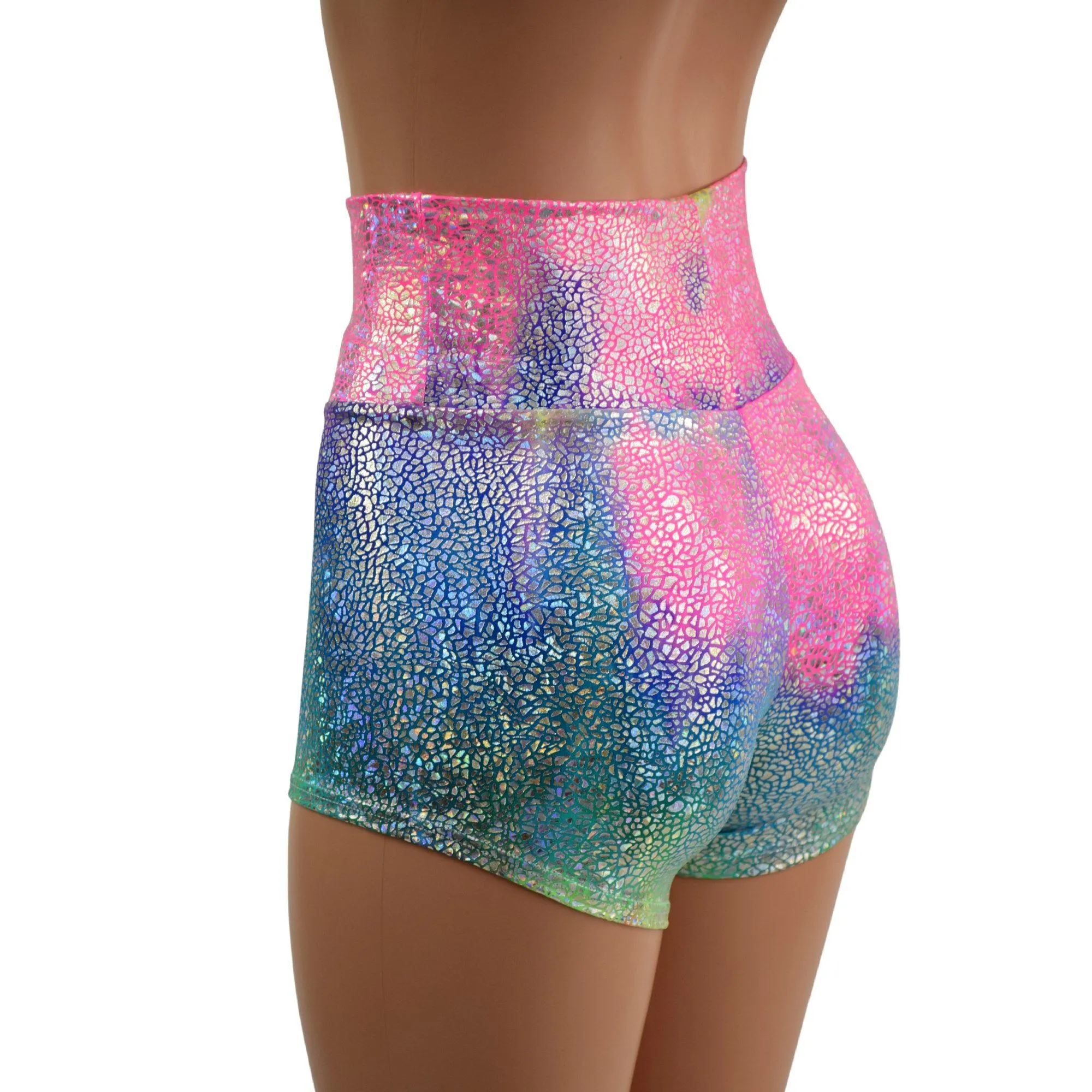 Rainbow Shattered Glass High Waist Shorts READY to SHIP