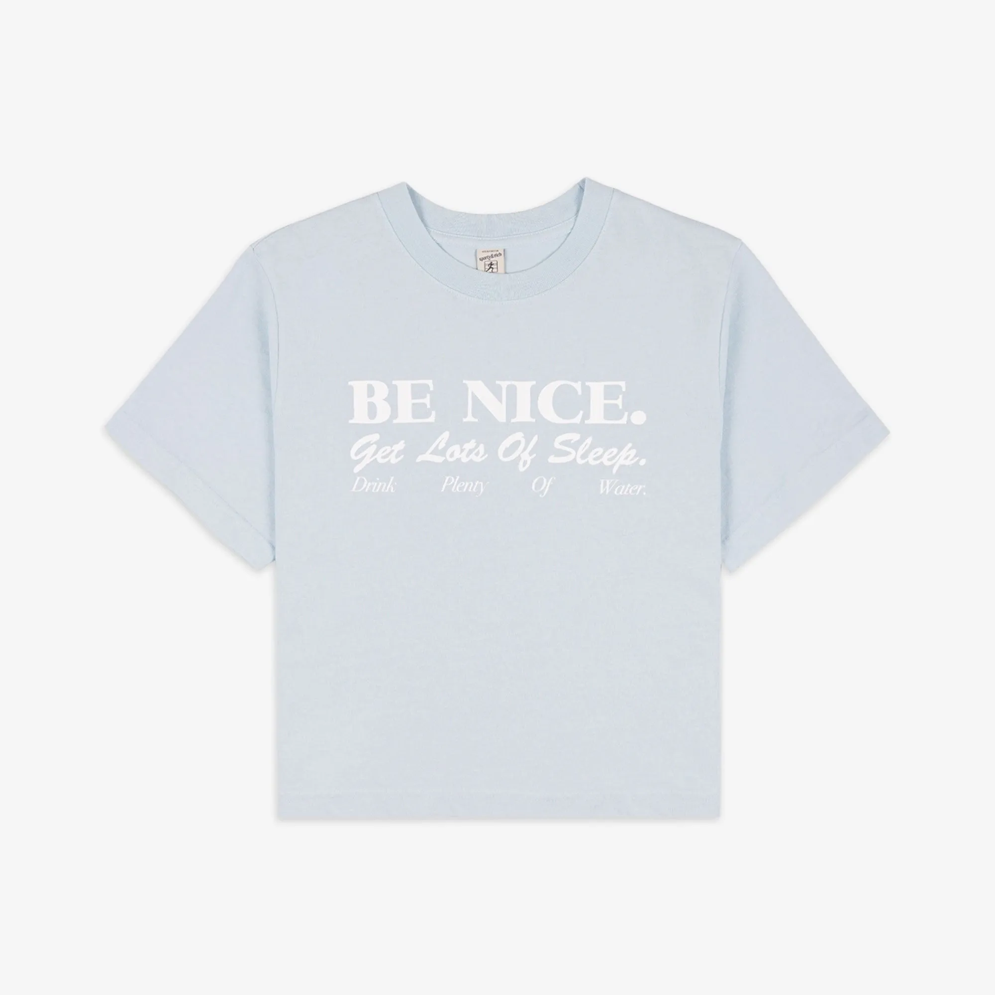 SPORTY & RICH | BE NICE CROPPED T-SHIRT { BABY BLUE/WHITE