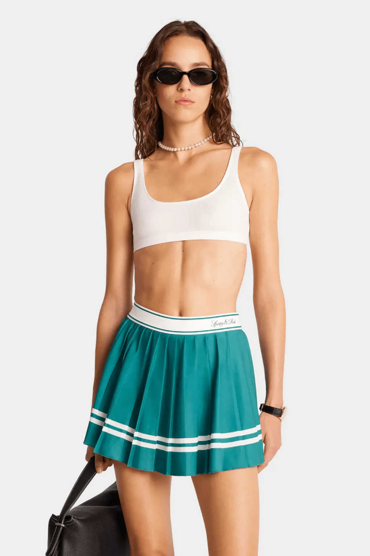 Sporty & Rich Vendome Script Pleated Skirt - Alpine/ White