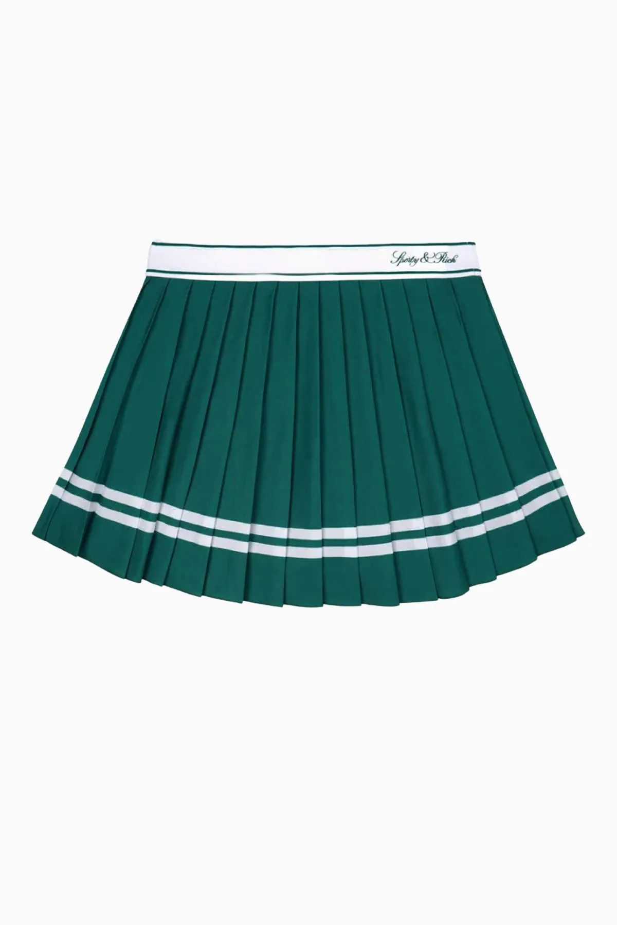 Sporty & Rich Vendome Script Pleated Skirt - Alpine/ White