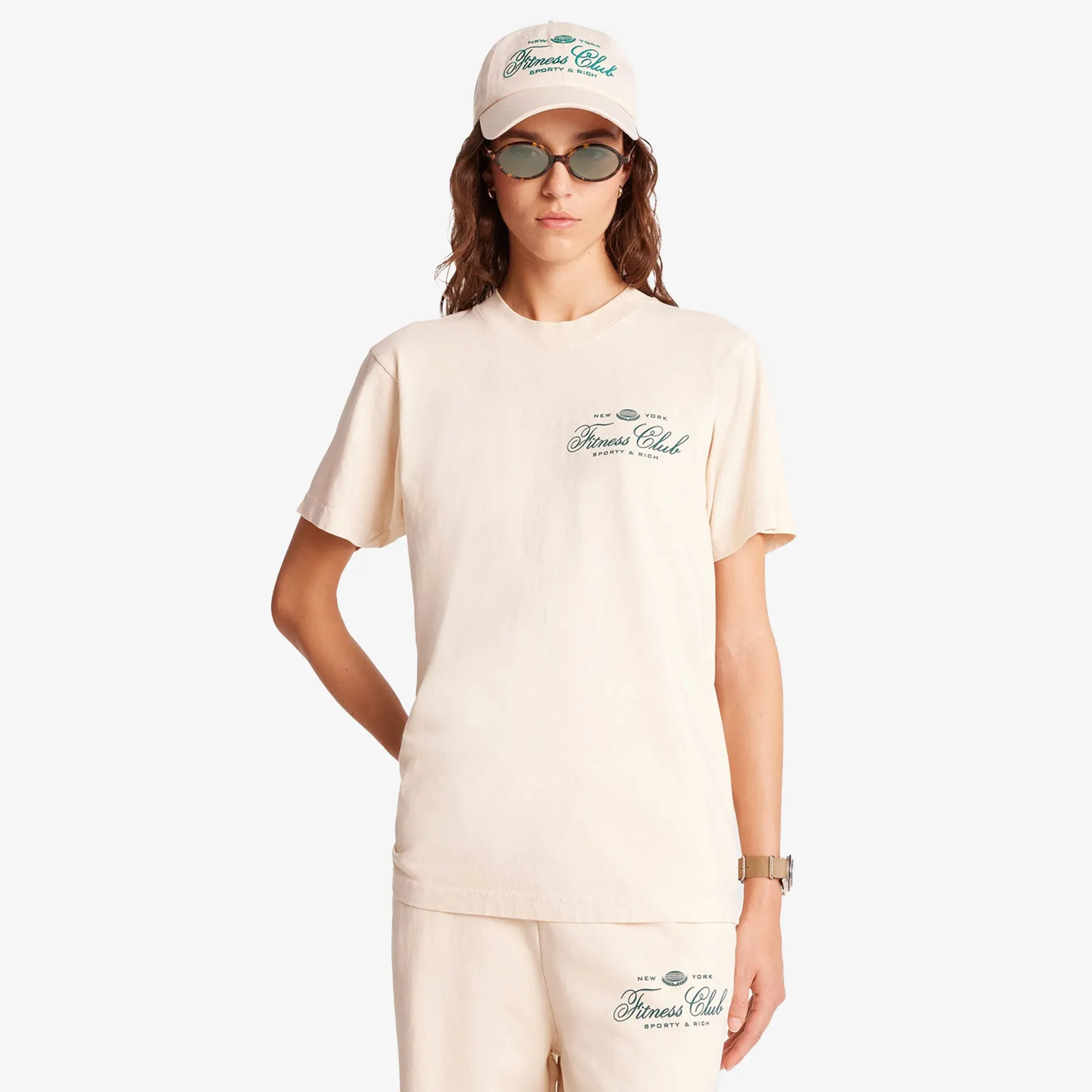 SPORTY & RICH | WMN'S FITNESS WORLD T-SHIRT { CREAM/ALPINE