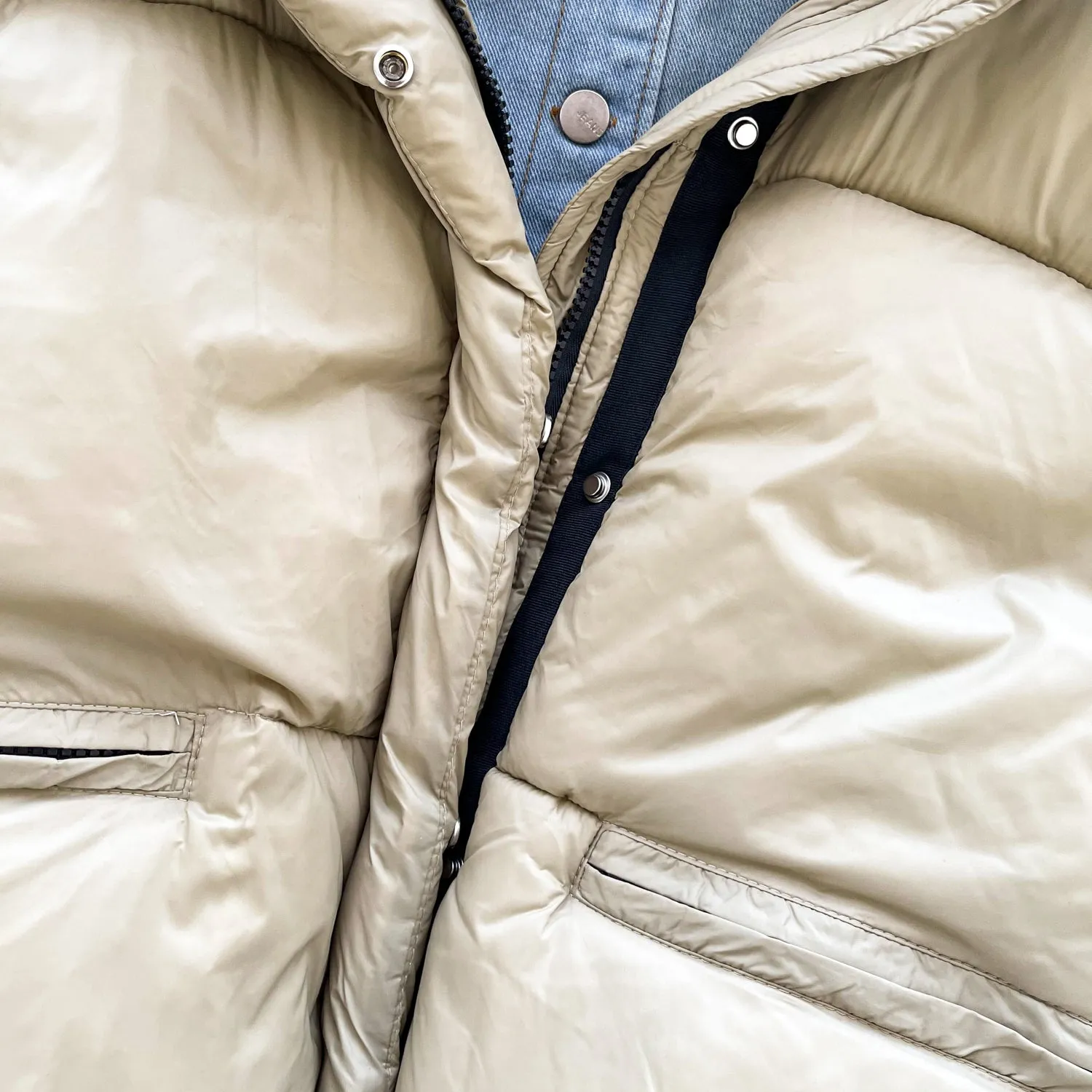 Thermal Denim Patchwork Puffy Jacket