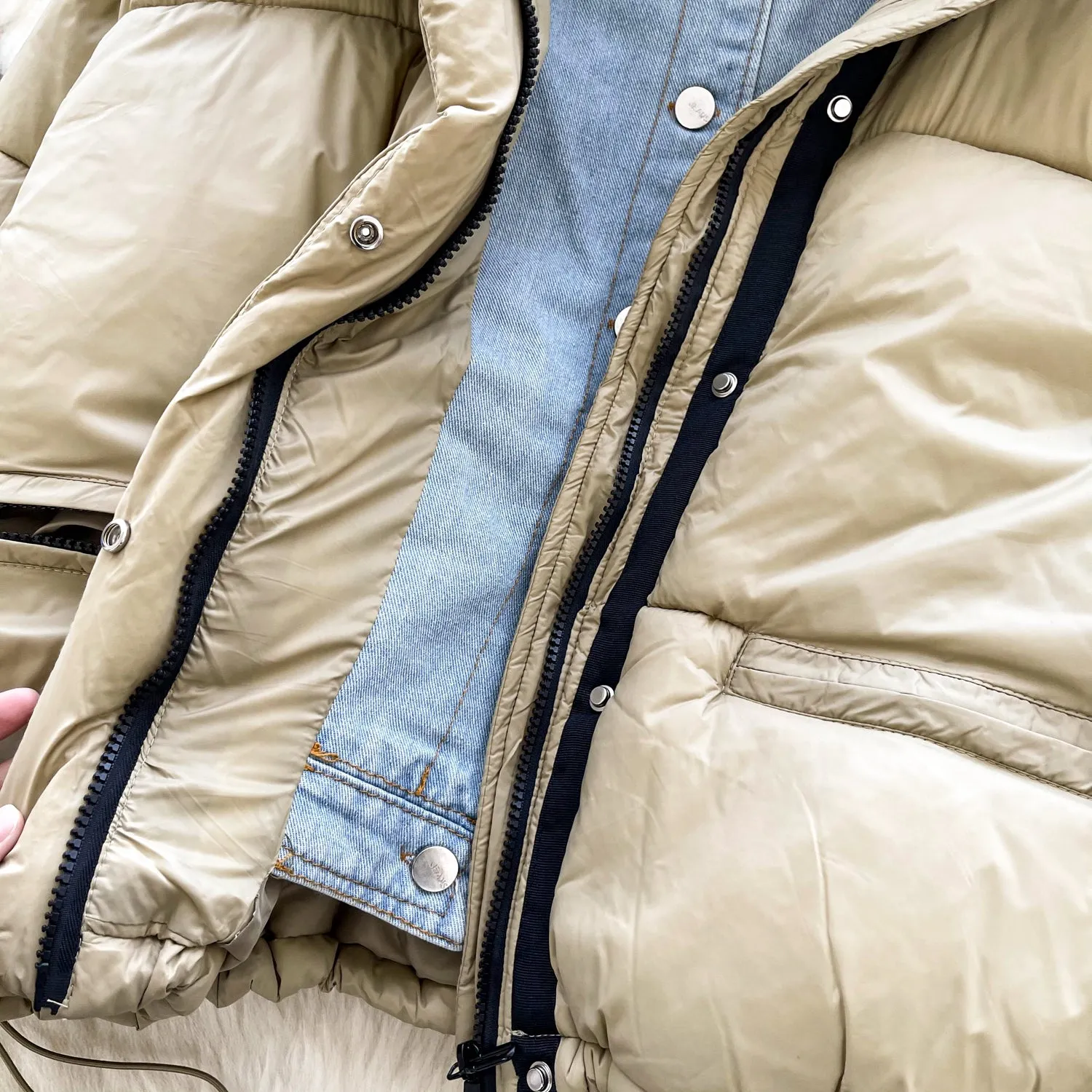 Thermal Denim Patchwork Puffy Jacket