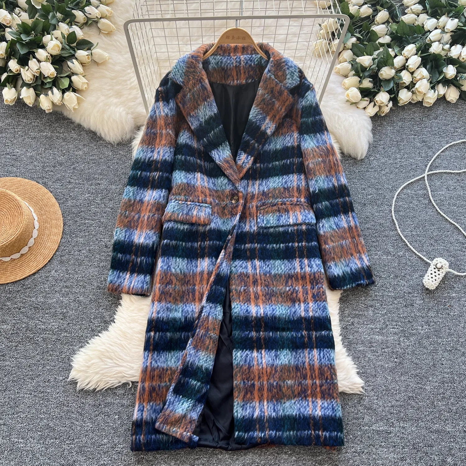 Thermal Tweed Color Blocking Coat