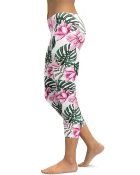 Tropical Floral White Capris