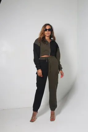 Two Tone Jogger Set | Olive